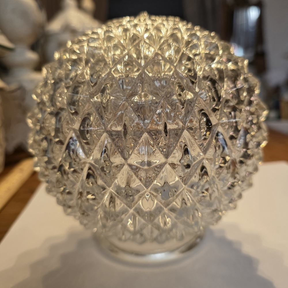 Vtg Clear Glass Diamond Cut Point Round Ceiling Light Globe 5.5" Tall